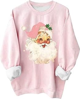 SMIDOW Pink Christmas Sweatshirts for Women Novelty Funny Santa Xmas Tree Graphic Pullover Tops Loose Casual Fleece Shirts