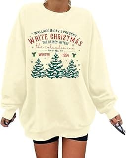 MYHALF Womens White Christmas Sweatshirt Crewneck Christmas Tree Graphic Shirts Oversized Xmas Pullover Sweater