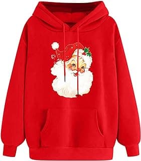 SMIDOW Women Christmas Retro Santa Claus Hooded Sweatshirts Crewneck Long Sleeve Fleece Hoodies Pullover Tops with Pocket