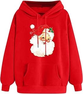 SMIDOW Women Christmas Retro Santa Claus Hooded Sweatshirts Crewneck Long Sleeve Fleece Hoodies Pullover Tops with Pocket