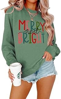 MODNTOGA Women's Merry and Bright Crewneck Sweatshirt Long Sleeve Merry Christmas Sweatshirt Retro Fall Winter Pullover Tops