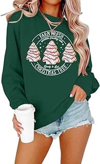 MOUSYA Oh Christmas Tree Sweatshirts Woman Christmas Cake Sweater Xmas Gifts Top Holiday Long Sleeve Pullover Tops