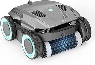 Cordless Robotic Pool Cleaner - Automatic Pool Vacuum Robot with Wall Climbing - 120 Mins Runtime, Quad-Motor Powerful Suction, Self-Parking, for In Ground Pool Up to 1500 sq. ft, Gray