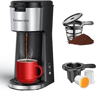 Famiworths Single Serve Coffee Maker for K Cup & Ground Coffee, With Bold Brew, One Cup Coffee Maker, 6 to 14 oz. Brew Sizes, Fits Travel Mug, Classic Black