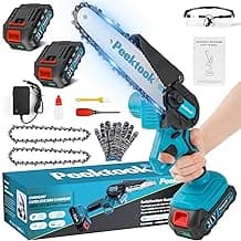 Mini Chainsaw Cordless 6Inch, Peektook Chain Saw Electric Chainsaw Battery Chainsaw with 2 2.0Amh Battery & 2 Chains, Small Chainsaw Electric Saw with Strong Motor for Tree Trimming, branches cutting