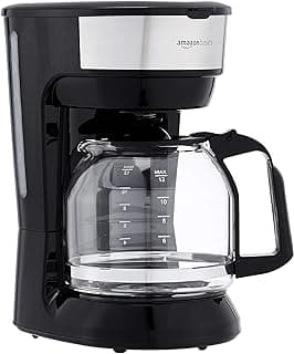 Amazon Basics 12-Cup Coffee Maker with Reusable Filter, Coffee Pot, Coffee Machine, Black and Stainless Steel