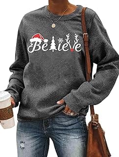 LHBNK Believe Christmas Shirt Womens Believe Plaid Print Tree T-Shirt Xmas Long Sleeve Sweatshirt Holiday Shirts Tops