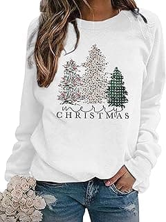 ASTANFY Merry Christmas Sweatshirt for Women Plaid Christmas Holiday Long Sleeve Christmas Tree Pullover Lightweight Shirt