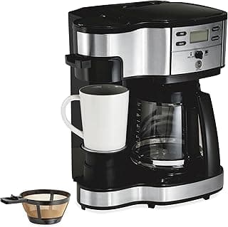 Hamilton Beach 2-Way 12 Cup Programmable Drip Coffee Maker & Single Serve Machine, Glass Carafe, Auto Pause and Pour, Black (49980R)