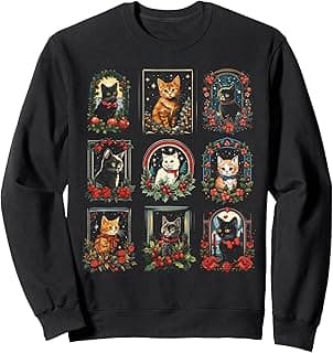 Cute Autumn Winter Cats and Kittens Illustrations Vintage Kitten Christmas Cats Cat Mom Cat Dad Women Men Sweatshirt