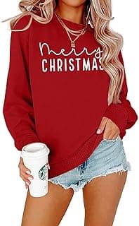 APRFLOWER Merry Christmas Sweatshirts Women Classic Merry Letter Print Sweatshirts Xmas Holiday Party Pullover Blouse