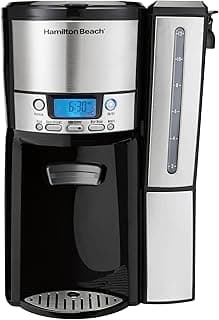 Hamilton Beach One Press Programmable Dispensing Drip Coffee Maker with 12 Cup Internal Brew Pot, Water Reservoir, Black and Silver (47950)