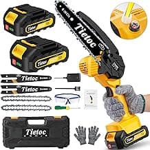 tietoc Mini Cordless Chainsaw, 6 Inch Handheld Chain Saw With Security Lock [Seniors Friendly], Battery Powered Super Saws With Manganese Steel Chain & Automatic Oiler, UPGRADE 2023