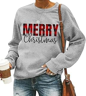 YI XIANG RAN Christmas Sweatshirts for Women Merry Christmas Plaid Pullover Sweatshirts Holiday Vacation Graphic Tees Tops