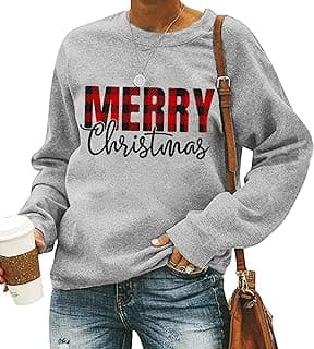 YI XIANG RAN Christmas Sweatshirts for Women Merry Christmas Plaid Pullover Sweatshirts Holiday Vacation Graphic Tees Tops