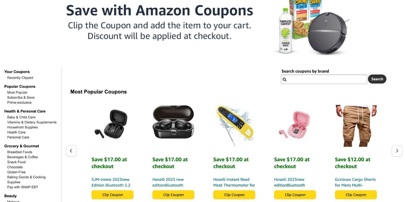 Find codes on Amazon Coupons